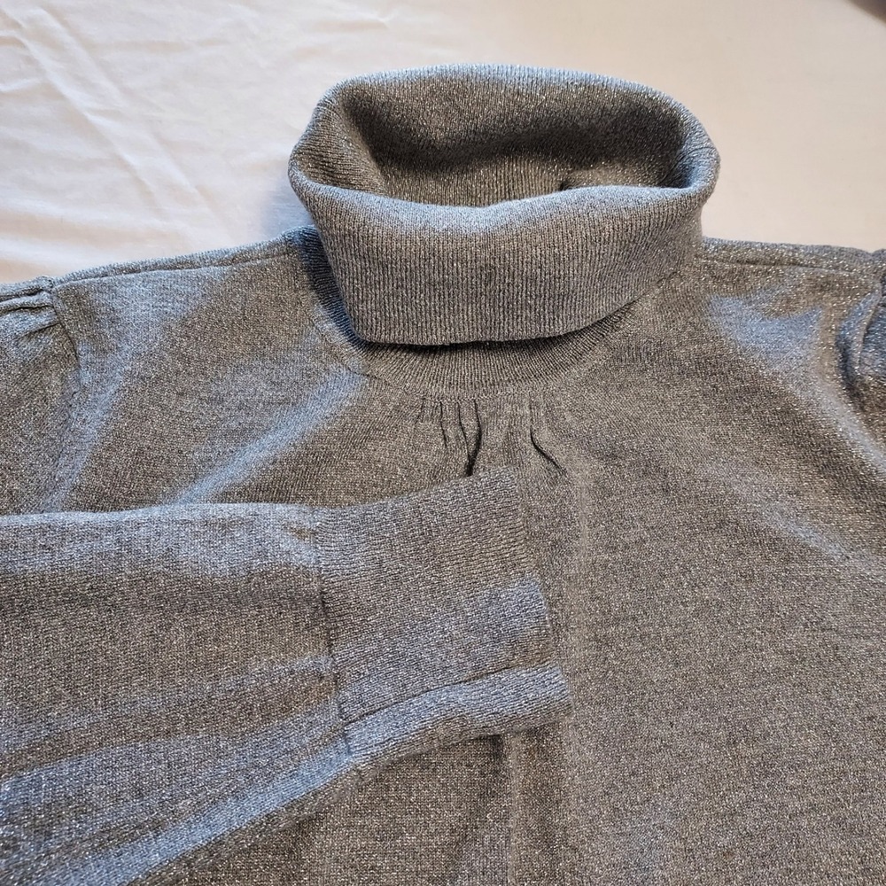 Liz Claiborne Women Gray Metallic Sparkle Turtleneck Sweater Long Sleeve Size M